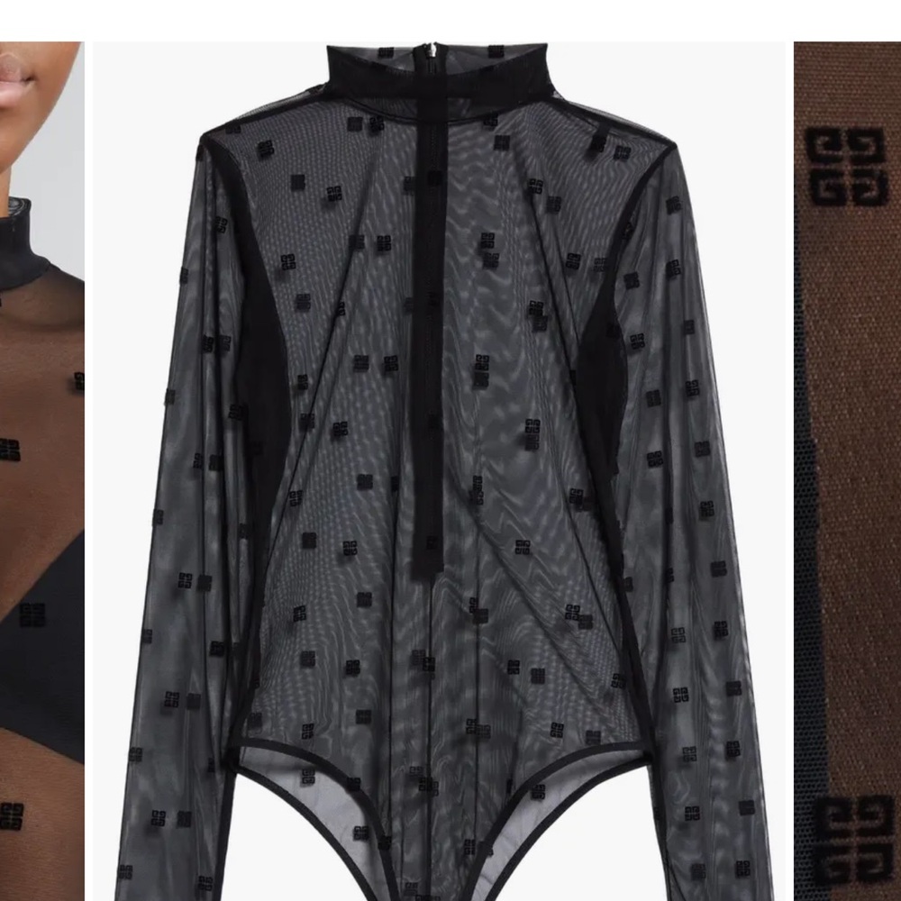 Givenchy Black Sheer Logo Bodysuit